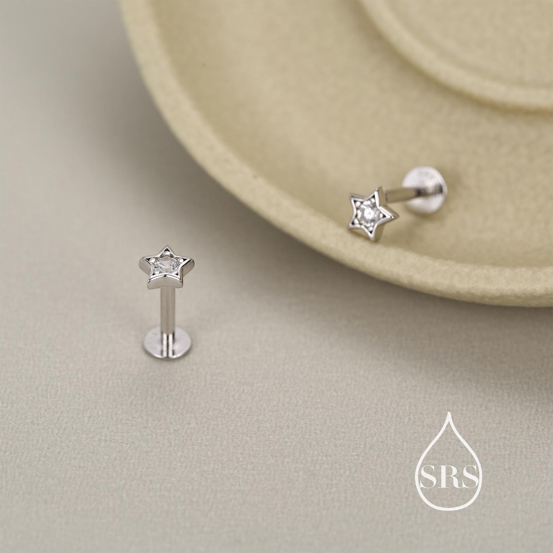 Sterling Silver Tiny CZ Star 16g Flat Back Stud Earrings UK
