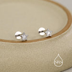 Sterling Silver Tiny CZ Star 16g Flat Back Stud Earrings UK