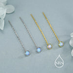 Blue Opal Dot Threader Earrings in Sterling Silver, Lab Opal Ear Threaders, Silver or Gold, Opal Threaders, Chain Earrings