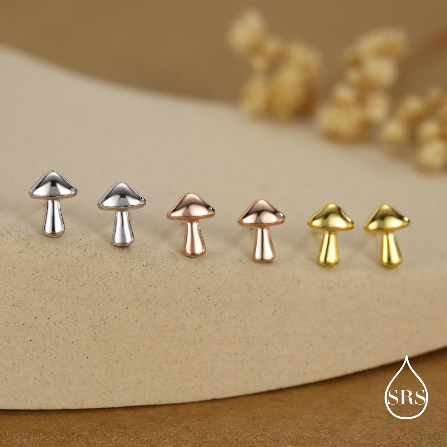 Sterling Silver Tiny Mushroom Stud Earrings