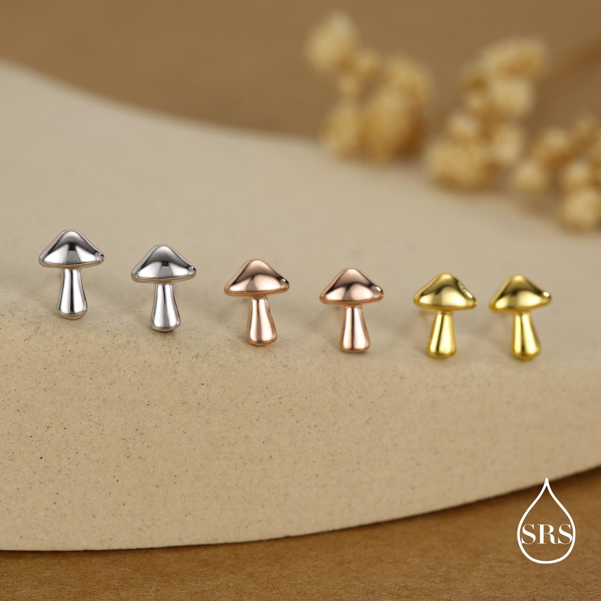 Sterling Silver Tiny Mushroom Stud Earrings