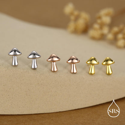 Sterling Silver Tiny Mushroom Stud Earrings