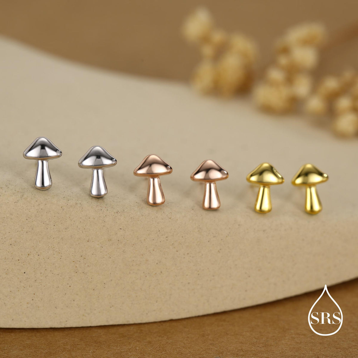Sterling Silver Mushroom 18G Screw Back Earrings