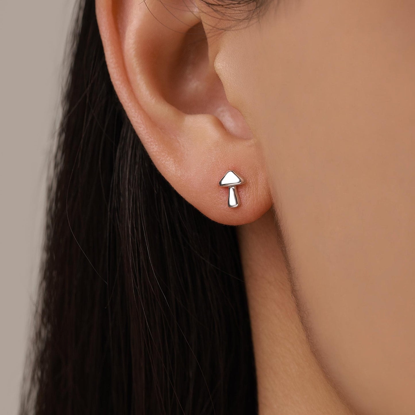 Sterling Silver Tiny Mushroom Stud Earrings