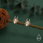 Sterling Silver Stag Beetle 16g Flat Back Stud Earrings