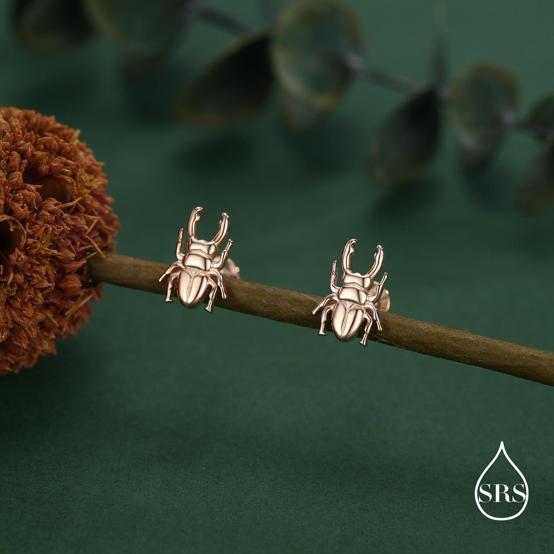 Sterling Silver Stag Beetle 16g Flat Back Stud Earrings