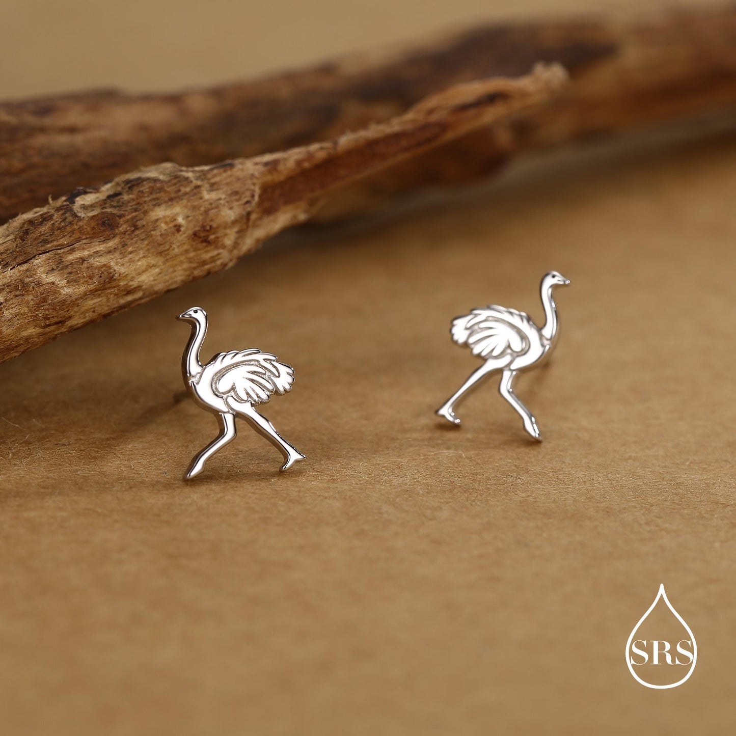 Sterling Silver Ostrich Stud Earrings