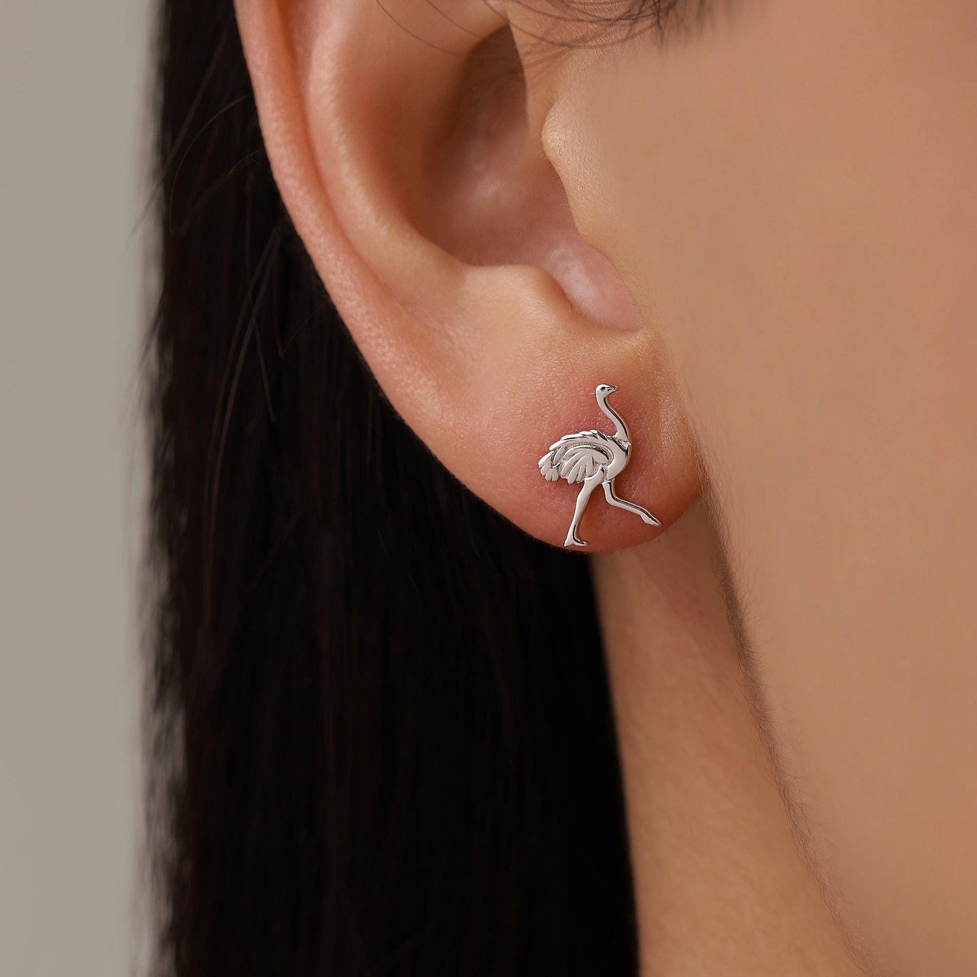 Sterling Silver Ostrich Stud Earrings