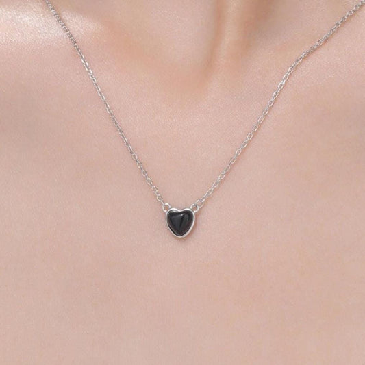 Genuine Black Onyx Heart Pendant Necklace in Sterling Silver, Silver or Gold, Natural Black Onyx Necklace