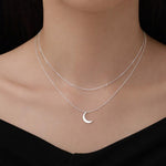 Double Layer Crescent Moon Pendant Necklace in Sterling Silver with a Satellite Chain - New Moon Necklace - Gold or Silver or Rose Gold
