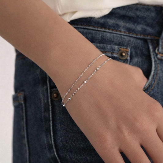 Sterling Silver Double Layer Satellite Chain Bracelet in Sterling Silver, Silver or Gold, Layer Bracelet, Minimalist Bracelet