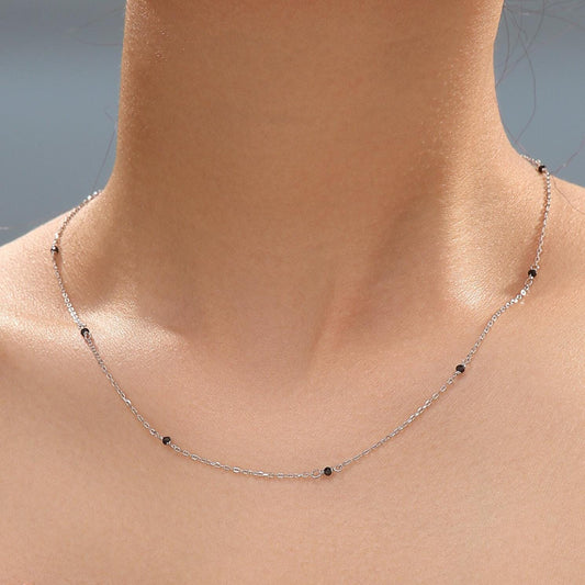 2mm Black Spinel Beaded Satellite Chain Necklace in Sterling Silver, Silver or Gold, Choker Necklace, Minimalist Geometric Style