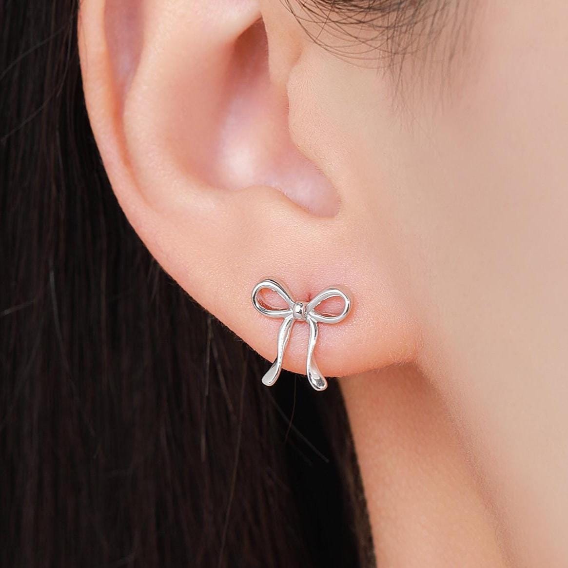 Ribbon Bow Stud Earrings in Sterling Silver, Available in Silver, Gold or Rose Gold, Ribbon Earrings, Ribbon Bow Earrings