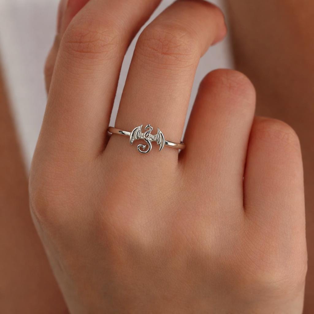 Tiny Dragon Ring in Sterling Silver, Adjustable Size, Silver or Gold, Dragon Ring, Sterling silver dragon ring.