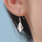 Art Deco Inspired Small Rhombus Drop Earrings in Sterling Silver, Silver or Gold or Rose Gold, Delicate Triangle Rhombus Earrings