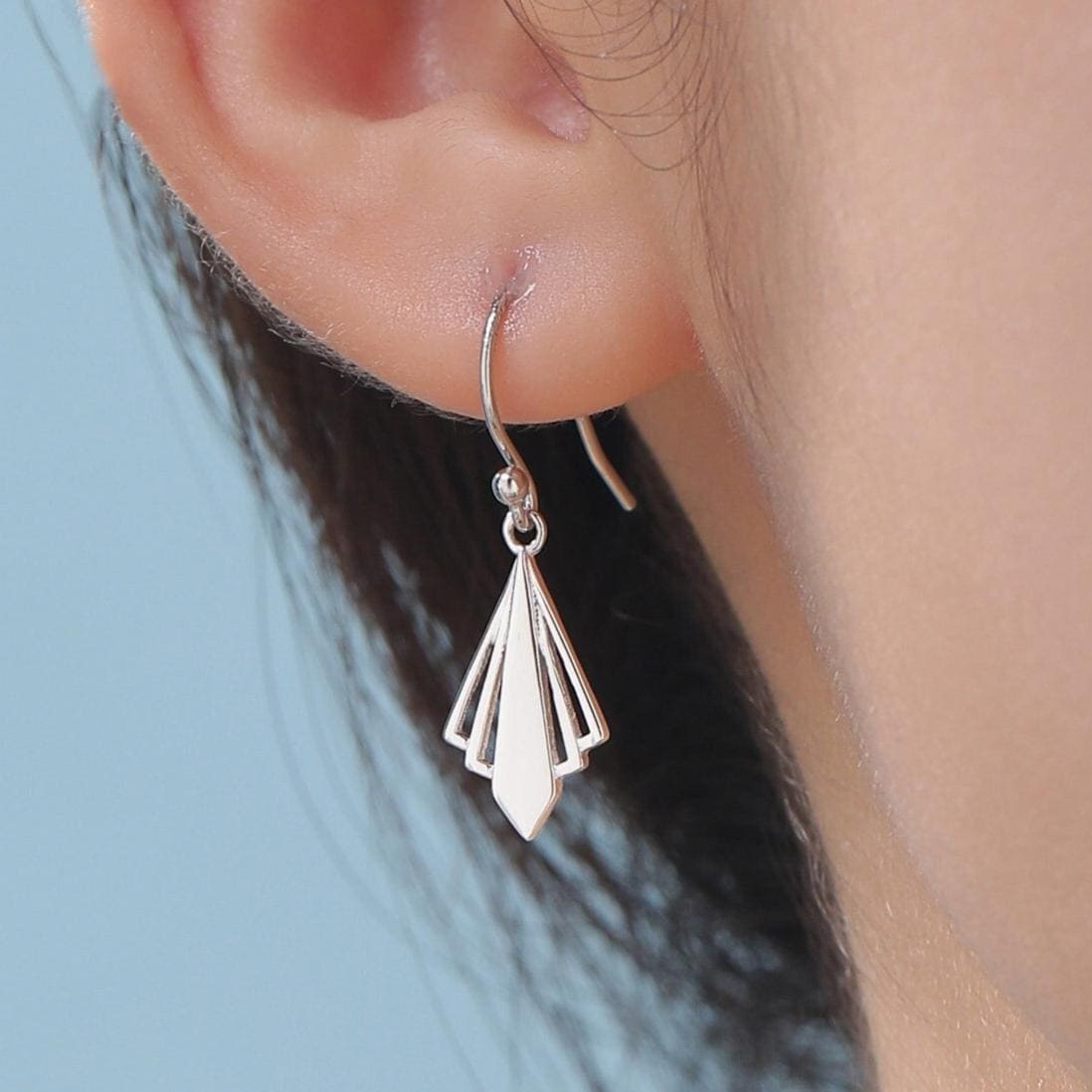 Art Deco Inspired Small Rhombus Drop Earrings in Sterling Silver, Silver or Gold or Rose Gold, Delicate Triangle Rhombus Earrings