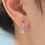 Mismatched Opal Astronaut and Planet Charmed Hoop Earrings in Sterling Silver - Cute Space Theme Huggie Hoop Earrings - Detachable Fun Hoops