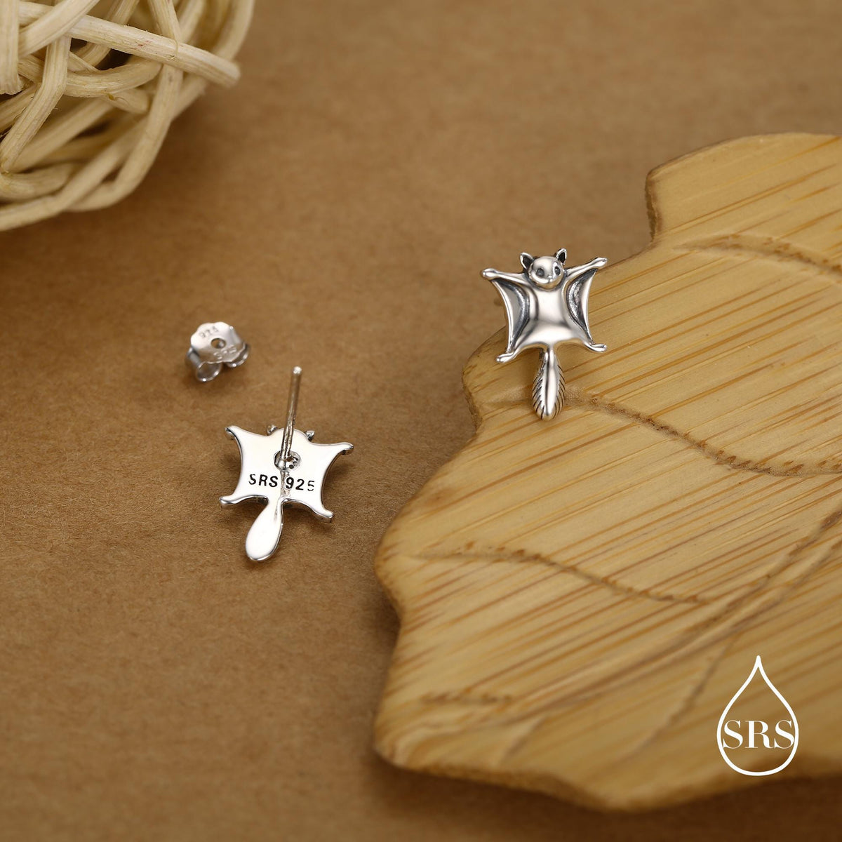 Sterling Silver Flying Squirrel Stud Earrings