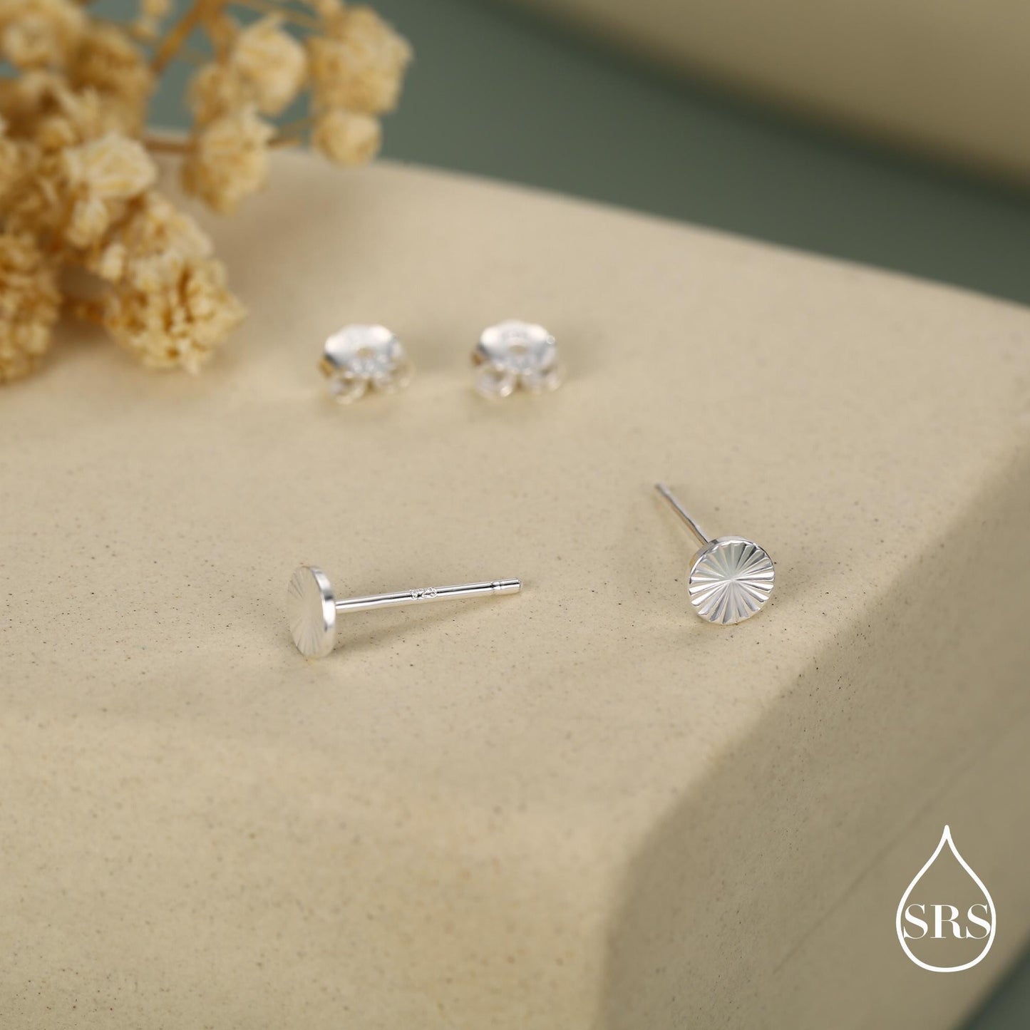 Sterling Silver Sunburst Disk Stud Earrings