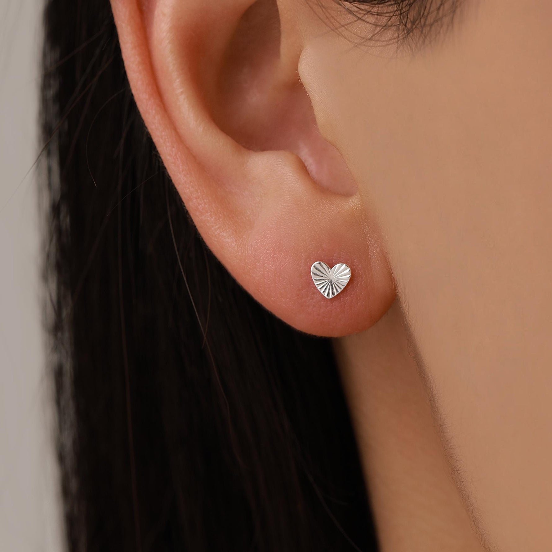 Sterling Silver Sunburst Heart 18G Screw Back Earrings