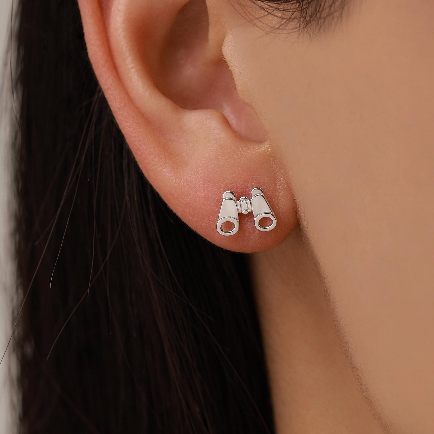 Sterling Silver Binocular Stud Earrings
