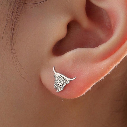 Highland Cow Stud Earrings in Sterling Silver, Silver or Gold Bull Earrings, Cow Earrings, Scottish Design