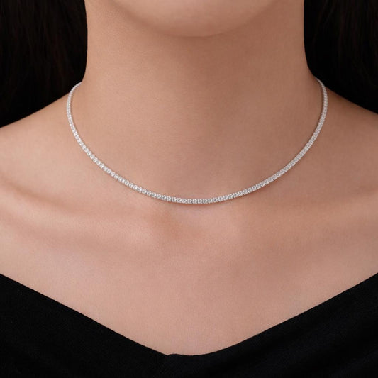 Sterling Silver 2mm CZ Tennis Necklace, Various Lengths, 35cm - 45cm, Silver Clear CZ Necklace, CZ Cluster Necklace, Minimalist Bracelet