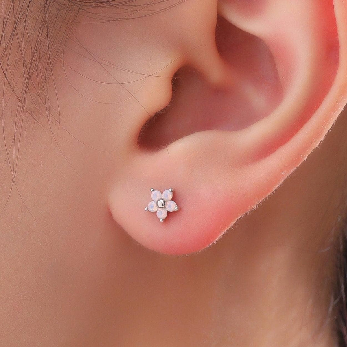 Tiny Opal Pink CZ Flower Stud Earrings in Sterling Silver, Silver or Gold, Extra Small Opal Pink Flower Earrings, Pink Flower Earrings