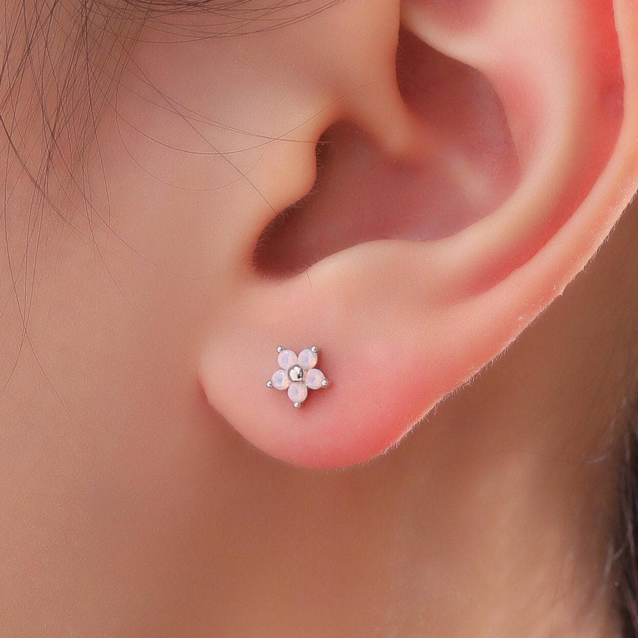 Tiny Opal Pink CZ Flower Stud Earrings in Sterling Silver, Silver or Gold, Extra Small Opal Pink Flower Earrings, Pink Flower Earrings