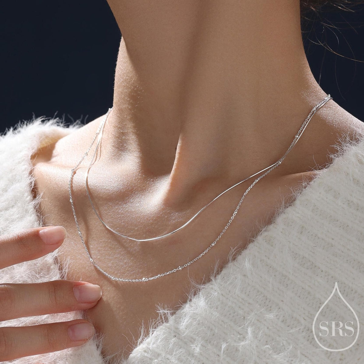 Satellite and Snake Chain Double Layer Necklace