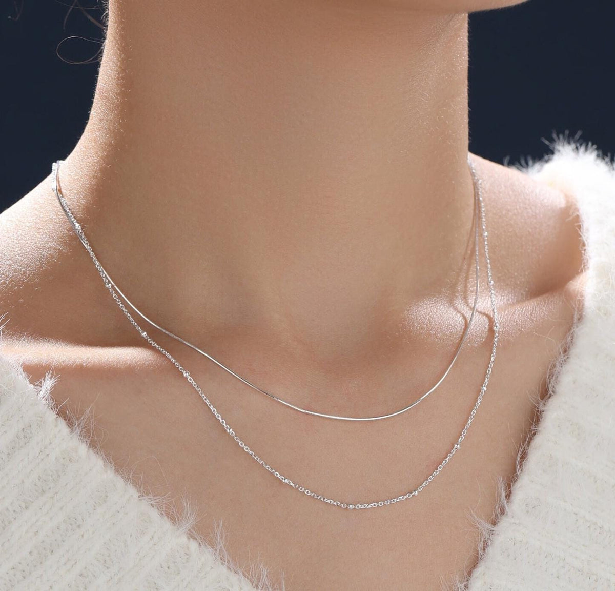 Satellite and Snake Chain Double Layer Necklace