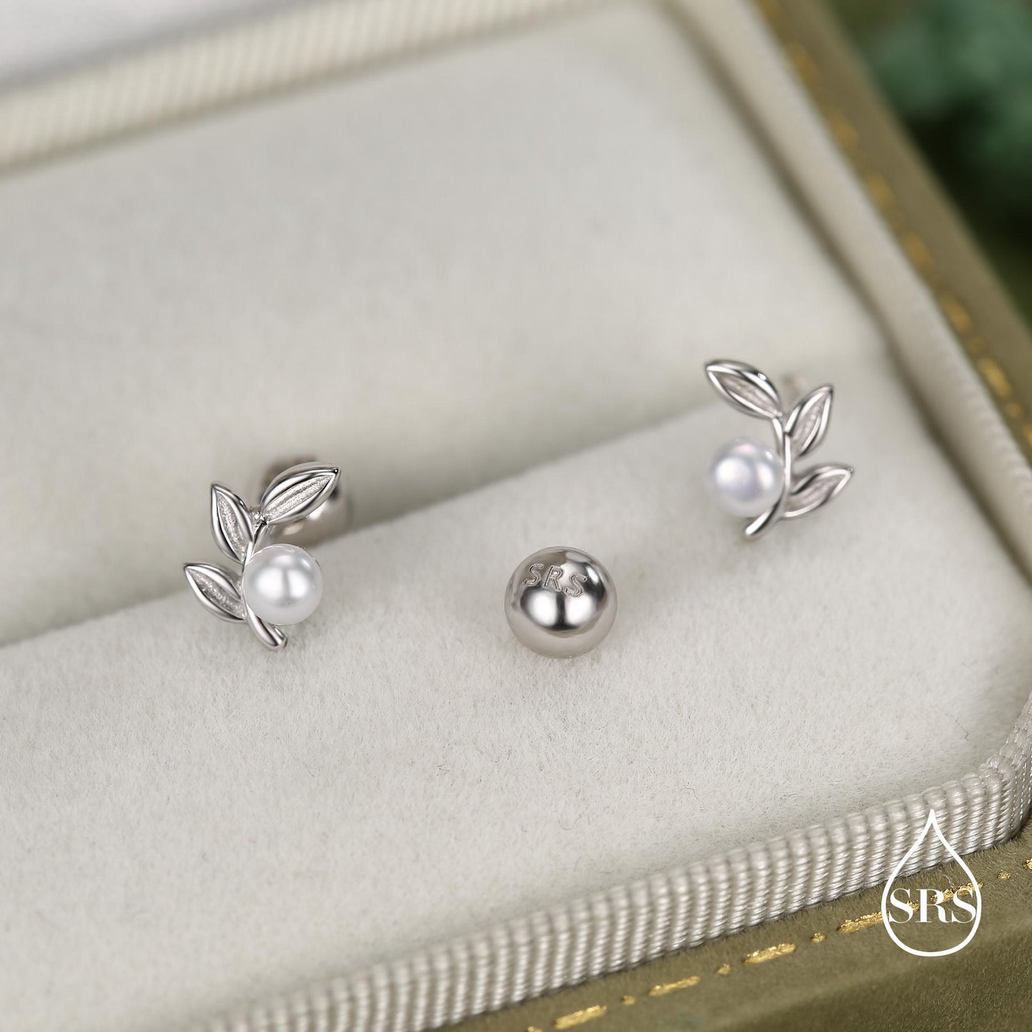 Sterling Silver Pearl Leaf Screw Back Earrings with Ball Backs