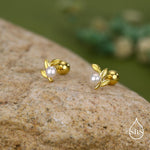 Sterling Silver Pearl Leaf Screw Back Earrings with Ball Backs