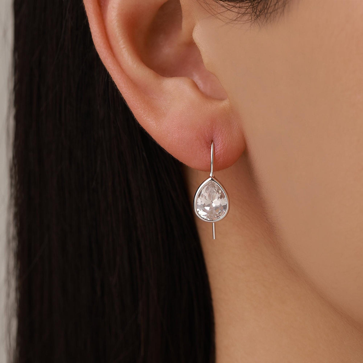 Sterling Silver CZ Droplet Drop Earrings in Sterling Silver, Silver or Gold, Chunky Pear Shape Hook Earrings