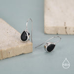 Sterling Silver Onyx Black CZ Droplet Drop Earrings in Sterling Silver, Silver or Gold, Chunky Pear Shape Hook Earrings