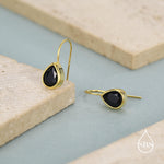 Sterling Silver Onyx Black CZ Droplet Drop Earrings in Sterling Silver, Silver or Gold, Chunky Pear Shape Hook Earrings