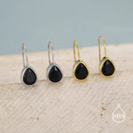 Sterling Silver Onyx Black CZ Droplet Drop Earrings in Sterling Silver, Silver or Gold, Chunky Pear Shape Hook Earrings
