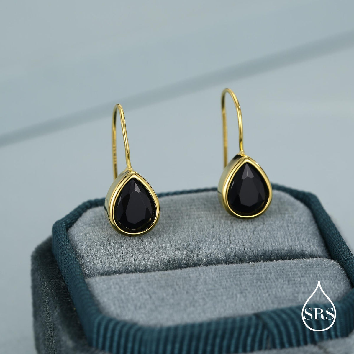 Sterling Silver Onyx Black CZ Droplet Drop Earrings in Sterling Silver, Silver or Gold, Chunky Pear Shape Hook Earrings