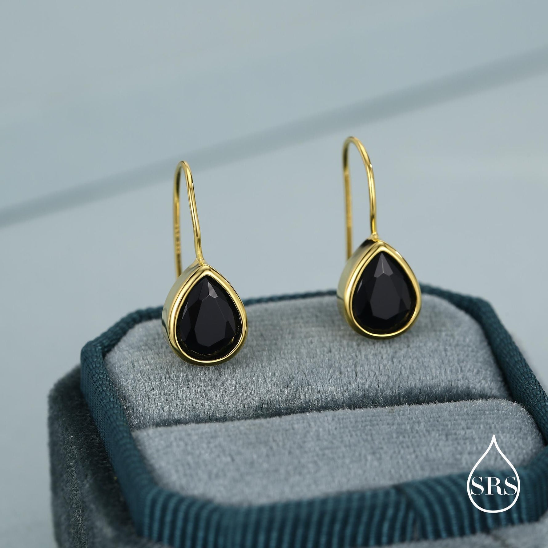 Sterling Silver Onyx Black CZ Droplet Drop Earrings in Sterling Silver, Silver or Gold, Chunky Pear Shape Hook Earrings