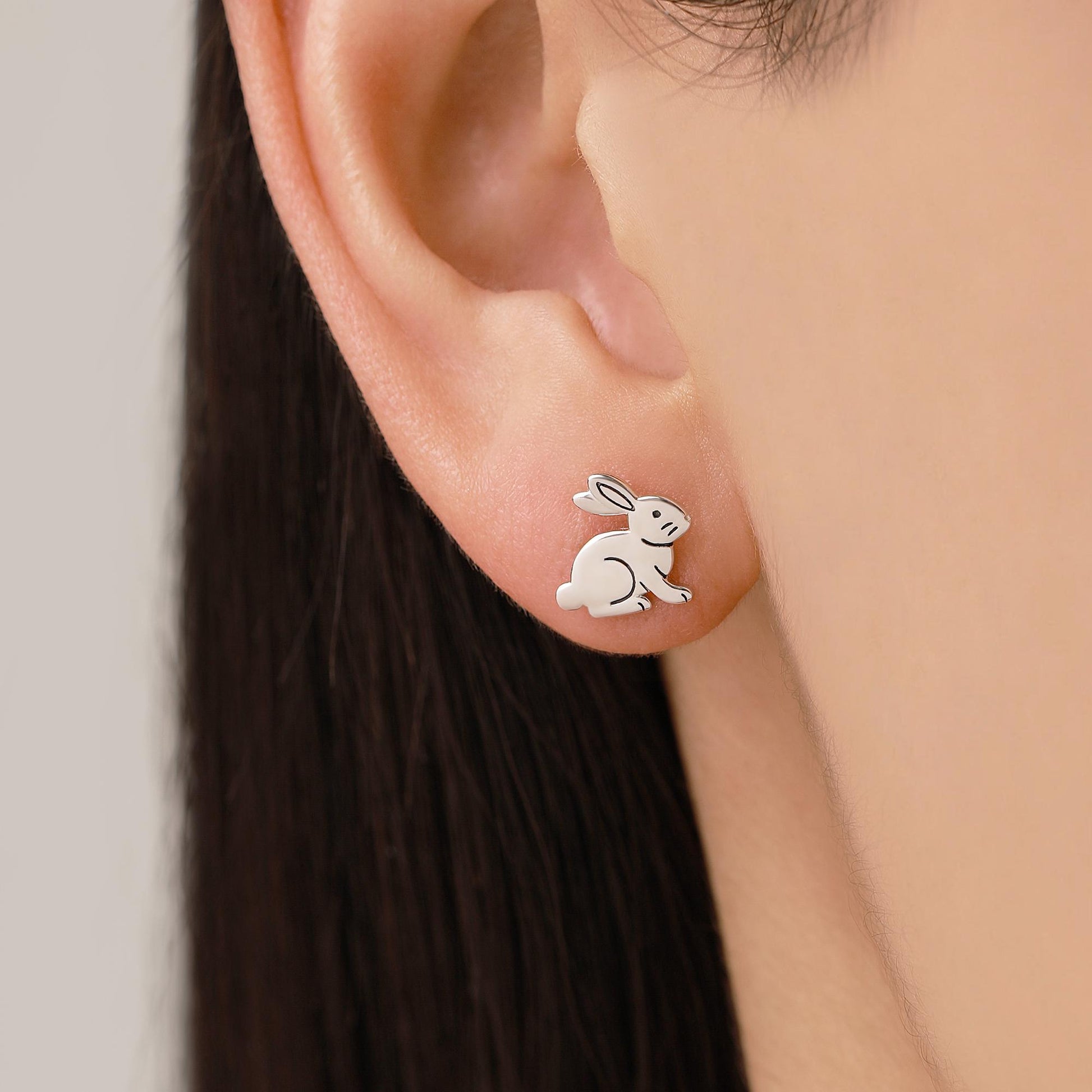 Sterling Silver Rabbit and Tortoise Mismatched Stud Earrings