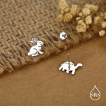 Sterling Silver Rabbit and Tortoise Mismatched Stud Earrings
