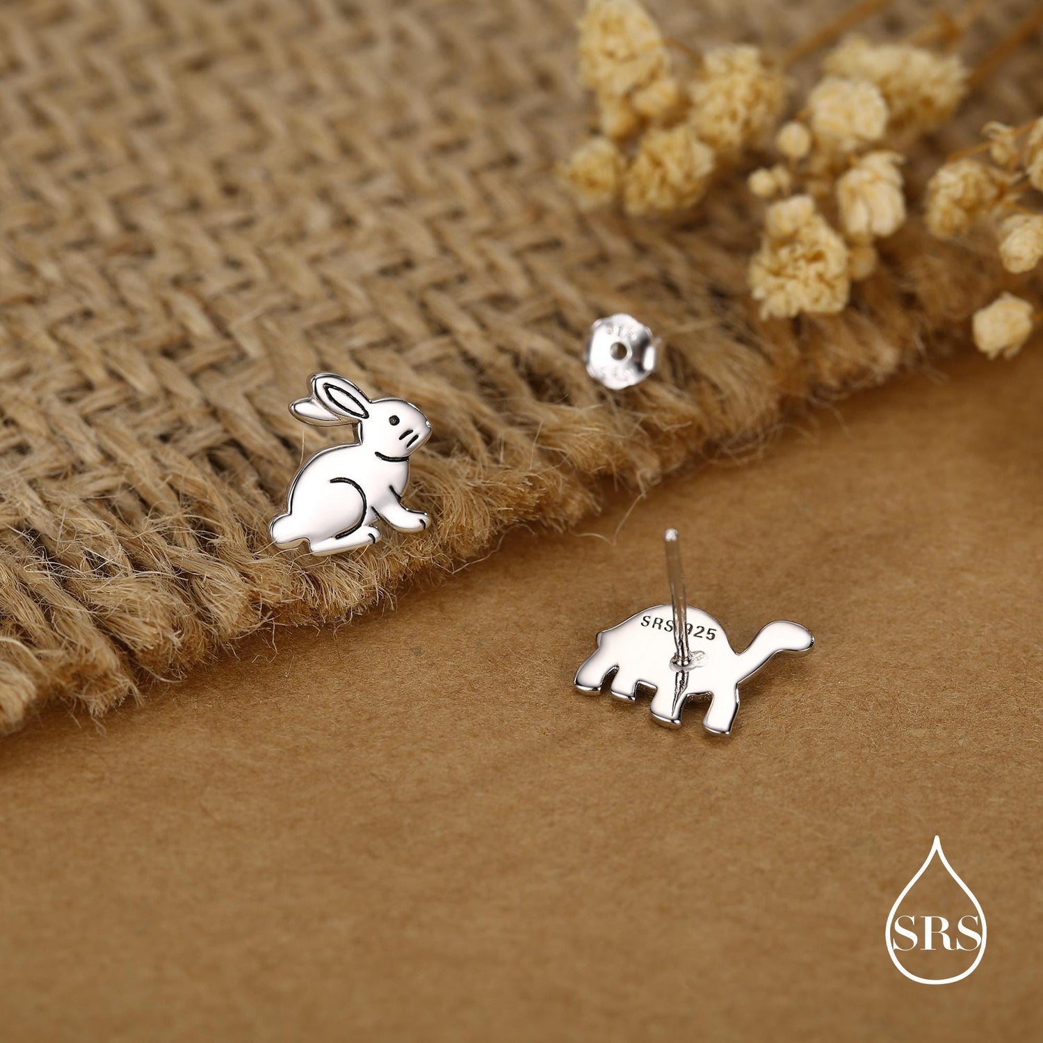 Sterling Silver Rabbit and Tortoise Mismatched Stud Earrings
