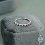 Sapphire Blue and Clear CZ Half Eternity Ring in Sterling Silver, Silver or Gold, Sapphire Blue CZ Skinny Ring, Stacking Ring US 5 - 8