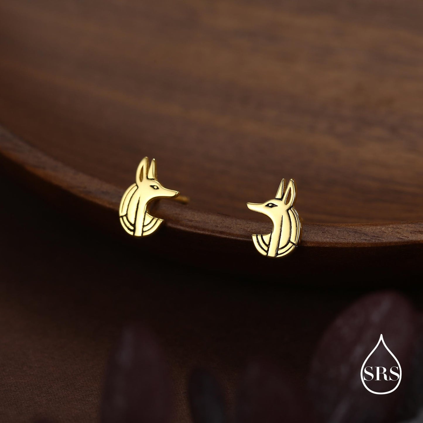 Sterling Silver Anubis Jackal Stud Earrings