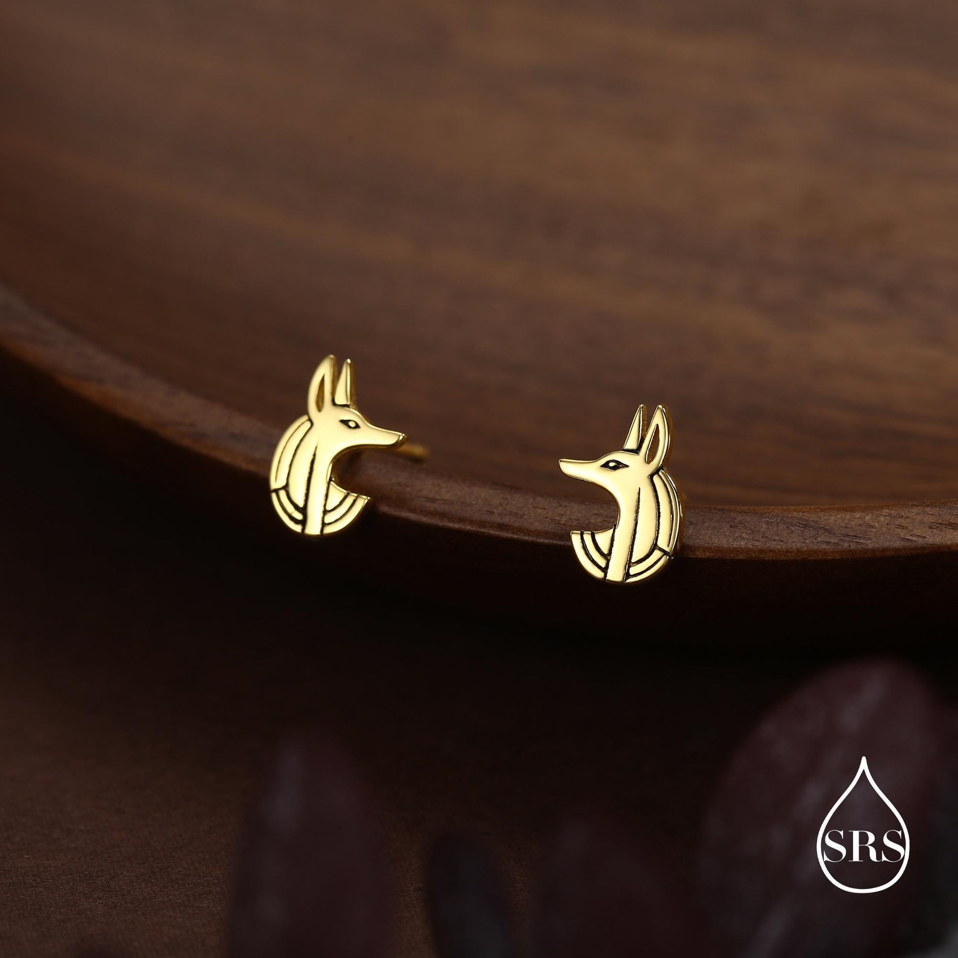 Sterling Silver Anubis Jackal Stud Earrings