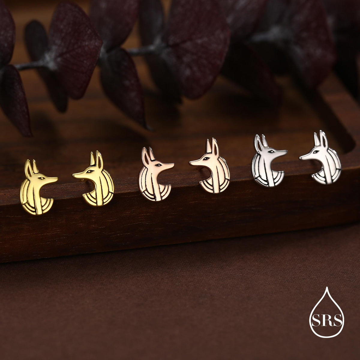 Sterling Silver Anubis Jackal Stud Earrings