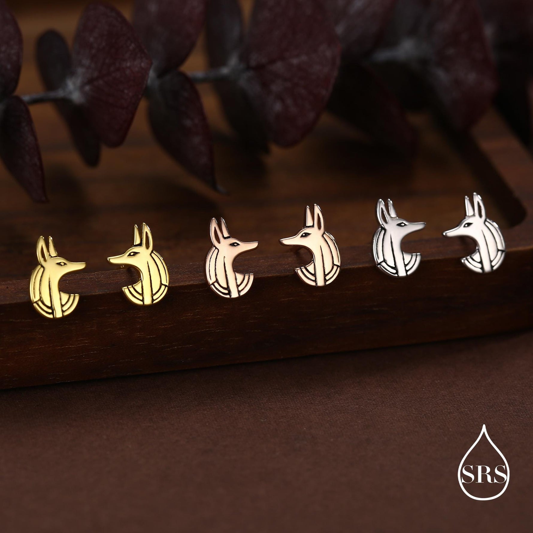 Sterling Silver Anubis Jackal Stud Earrings