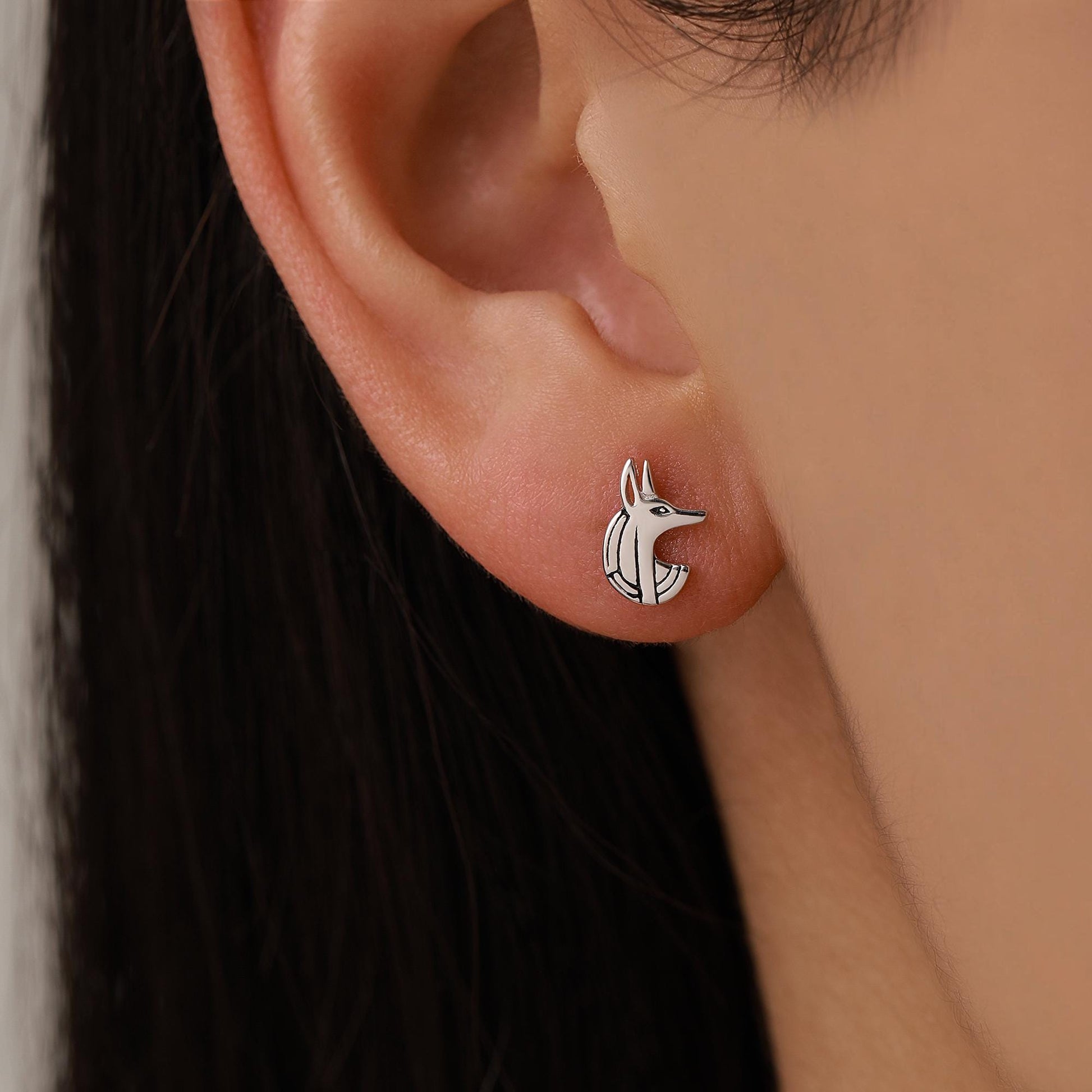 Sterling Silver Anubis Jackal Stud Earrings