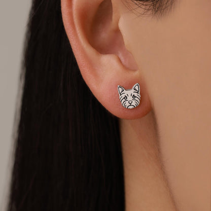 Sterling Silver Yorkshire Terrier Stud Earrings