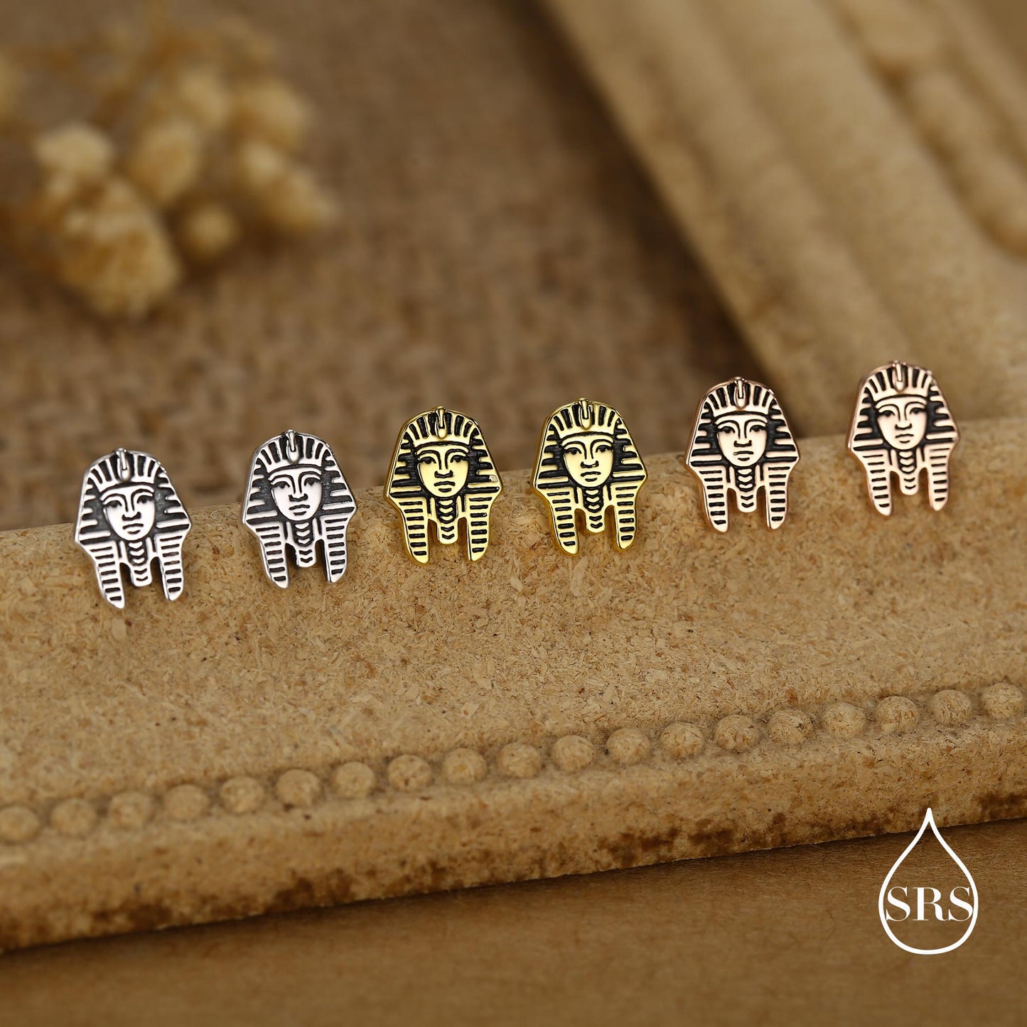 Sterling Silver Egyptian Pharaoh Stud Earrings